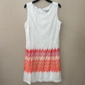 Women’s Plus Size Madison Leigh Dress, 16, White/Pink/Peach, Spring Dress